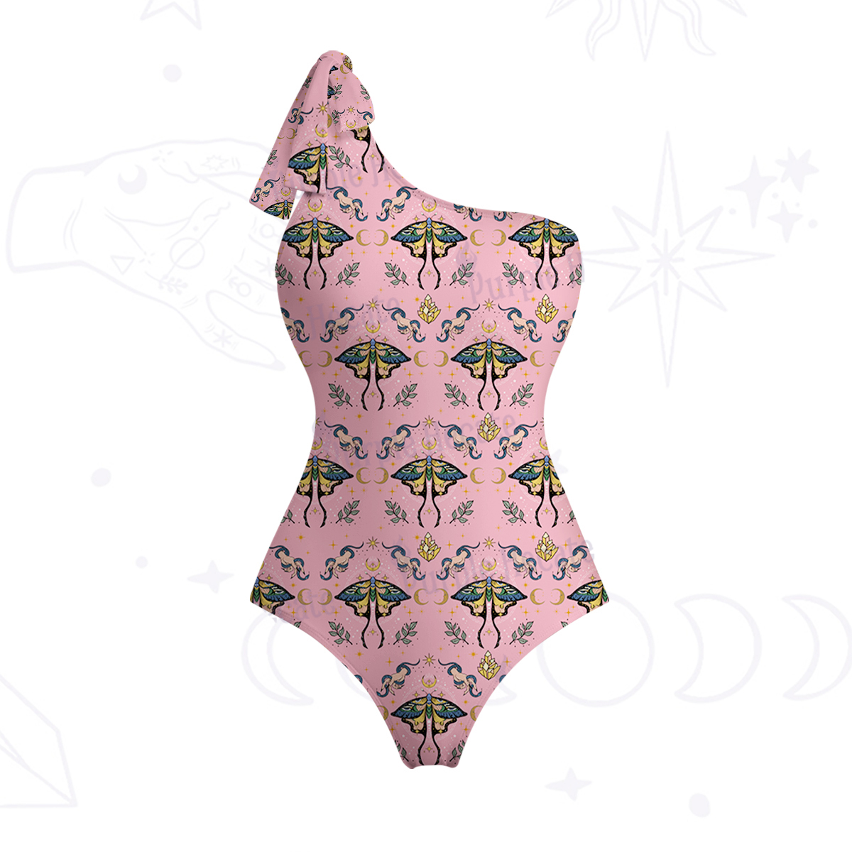 Purplehecate Mystical Moth One-Shoulder One-Piece Swimsuit