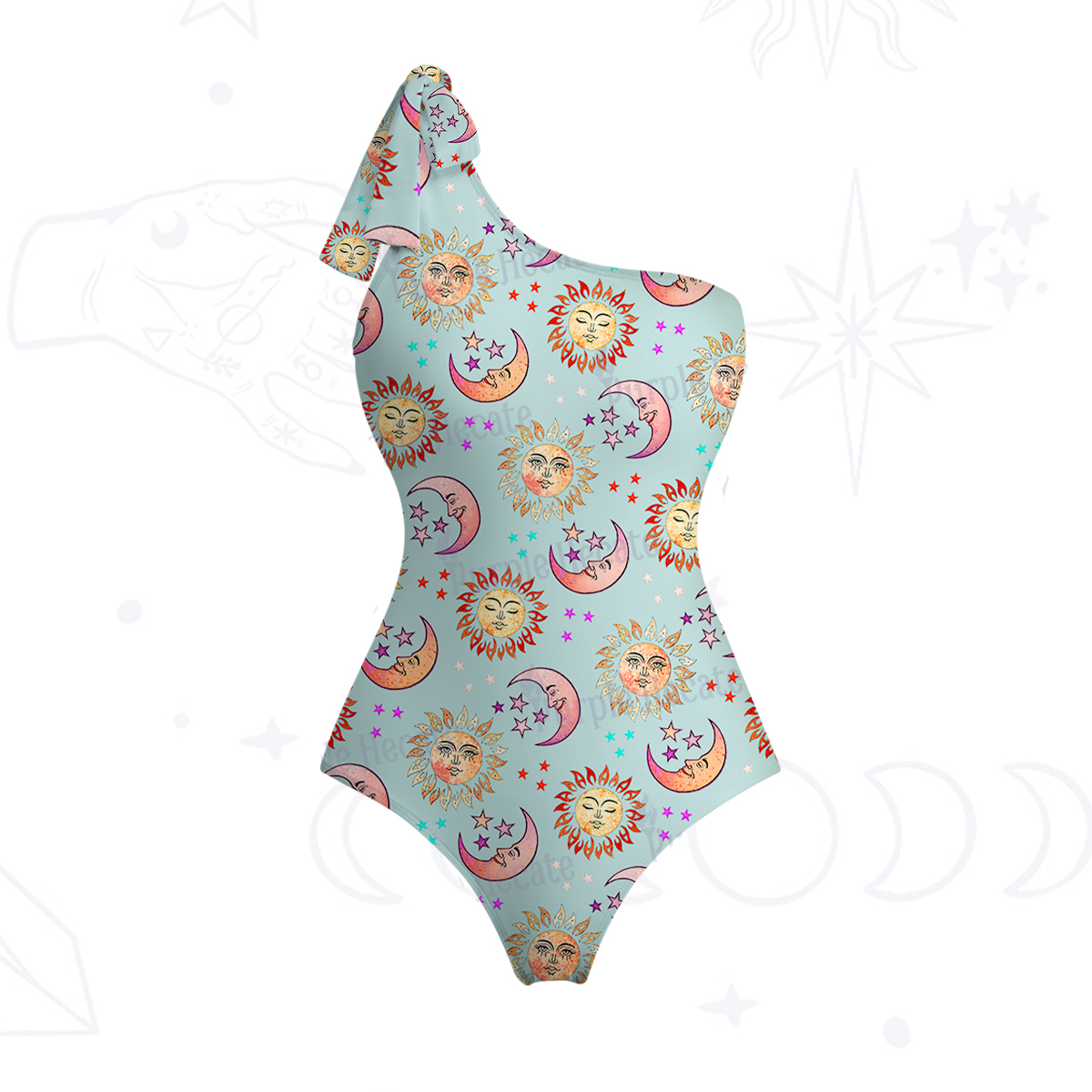Purplehecate Dancing Suns and Lunar Dreams One-Shoulder One-Piece Swimsuit