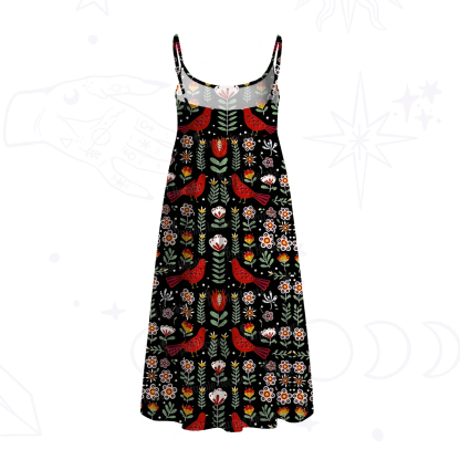 Purplehecate Mystic Forest Bird Spaghetti Strap Midi Dress