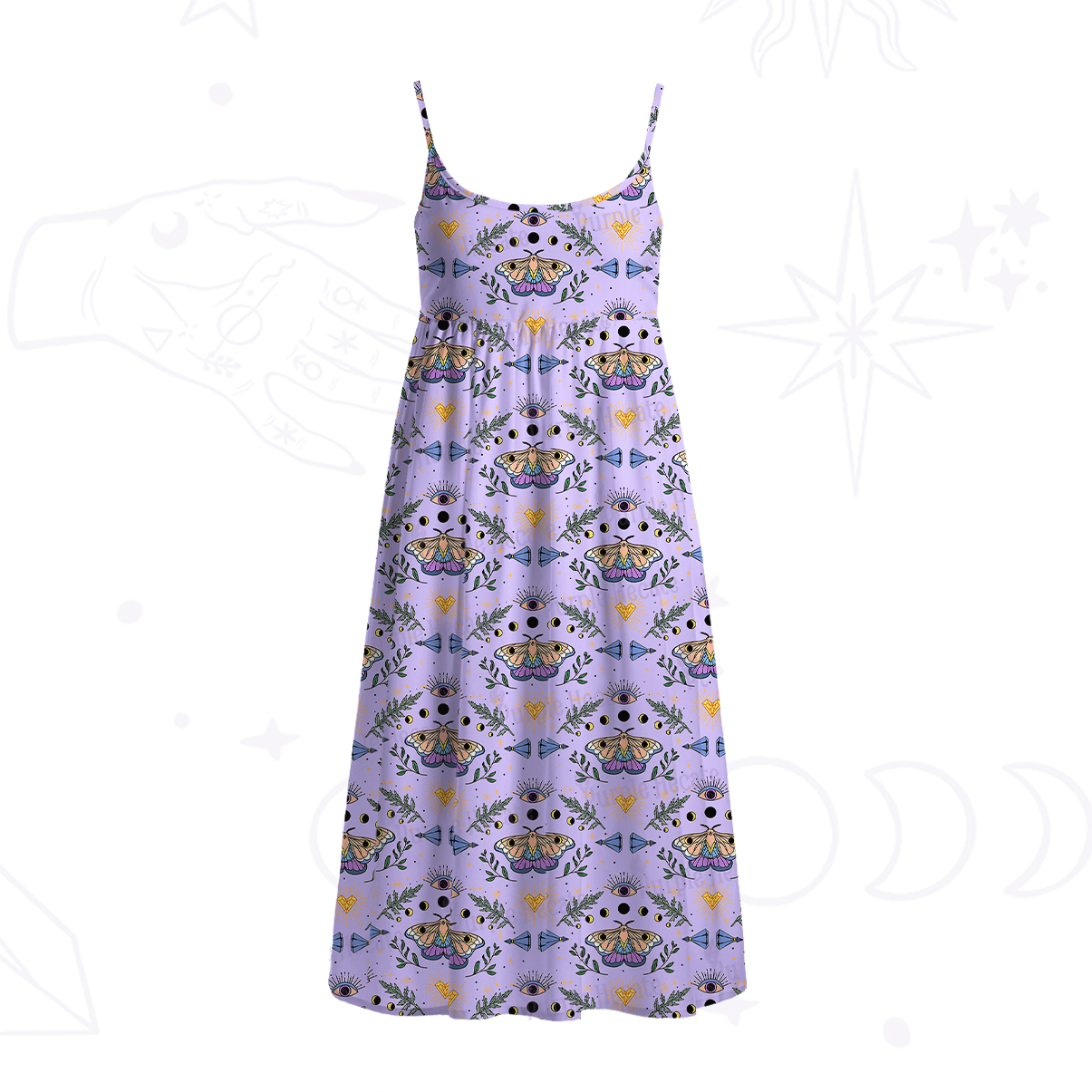 Purplehecate Luna Moth Witch Spaghetti Strap Midi Dress