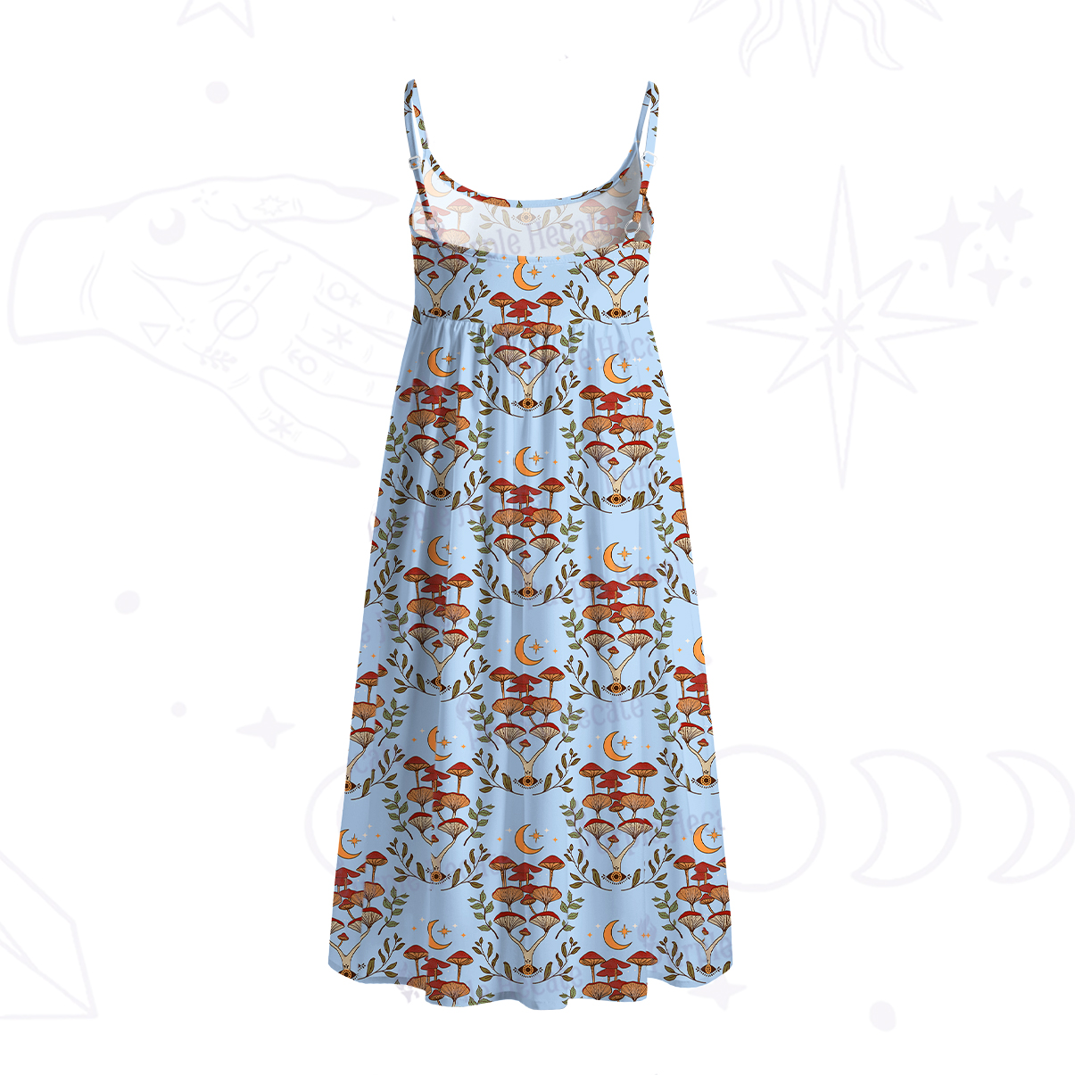Purplehecate Psychedelic Mushrooms Spaghetti Strap Midi Dress