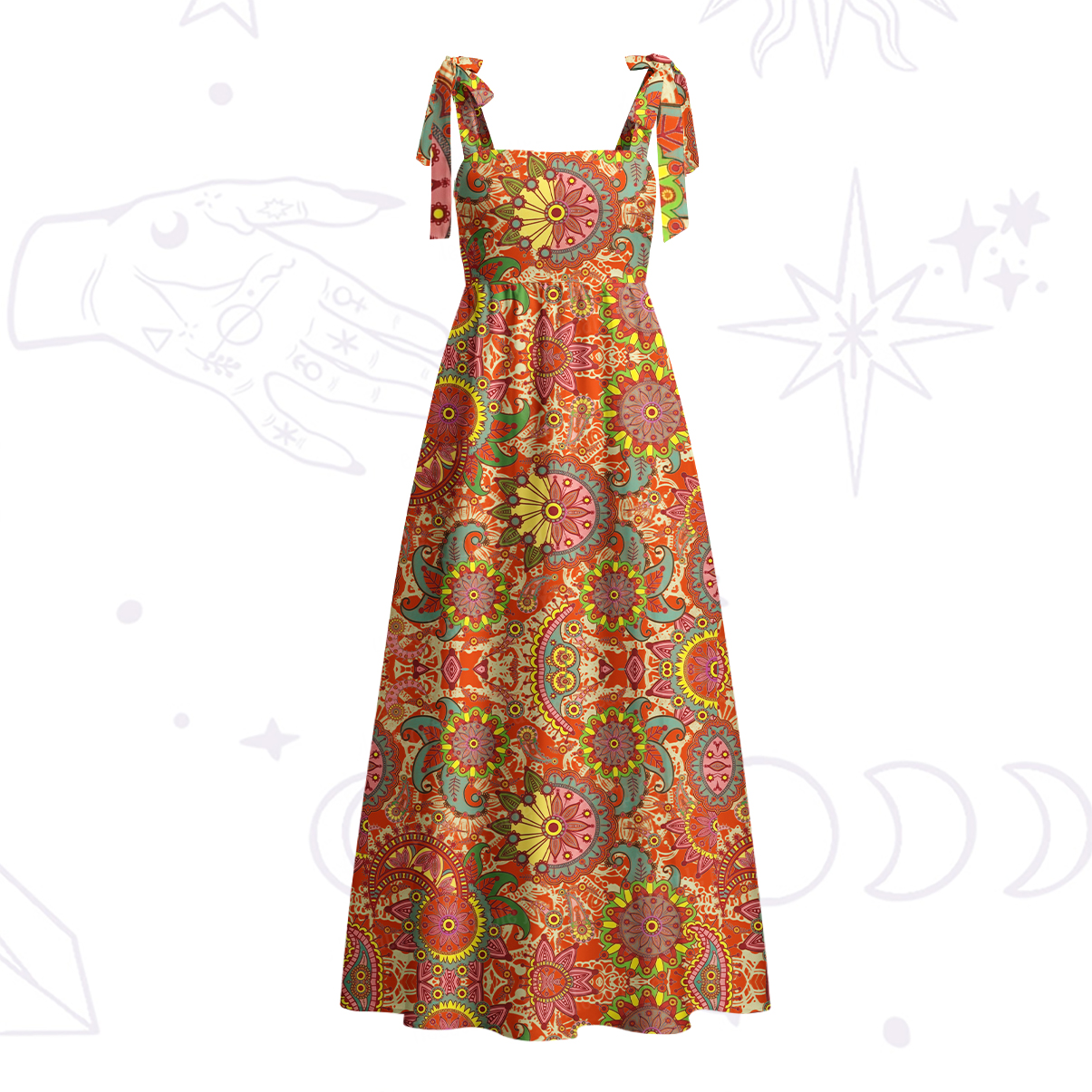 Purplehecate Mandala Dream Tie Shoulder Maxi Dress