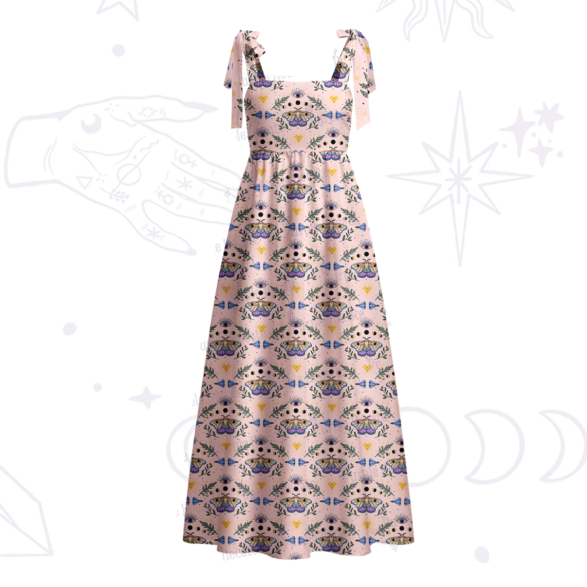 Purplehecate Luna Moth Witch Tie Shoulder Maxi Dress