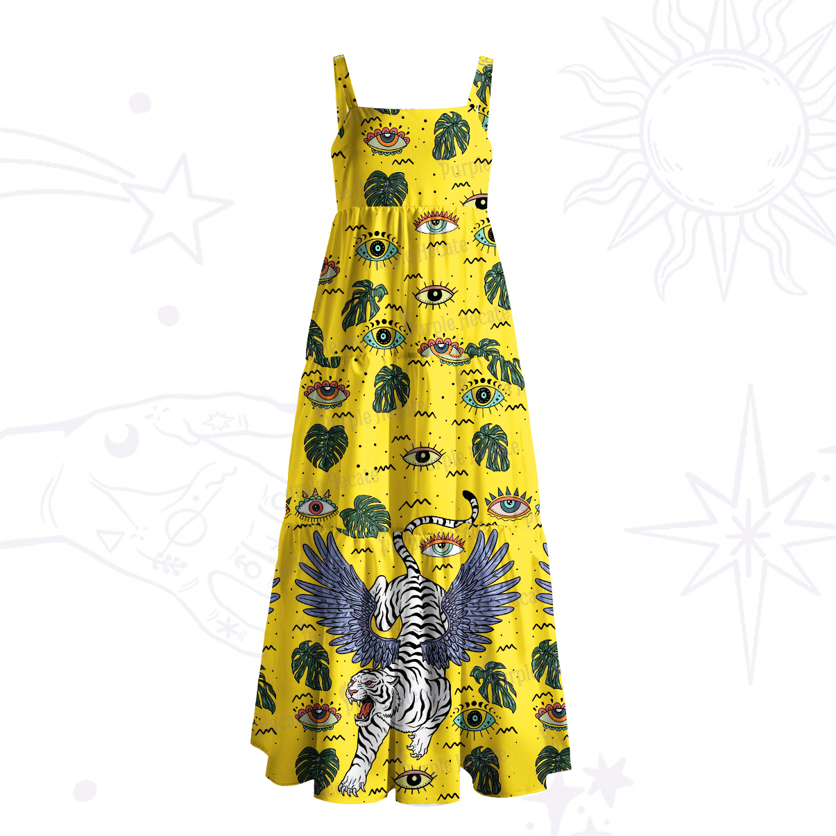 Purplehecate Mystic Jungle Tiger Wide Straps Maxi Dress