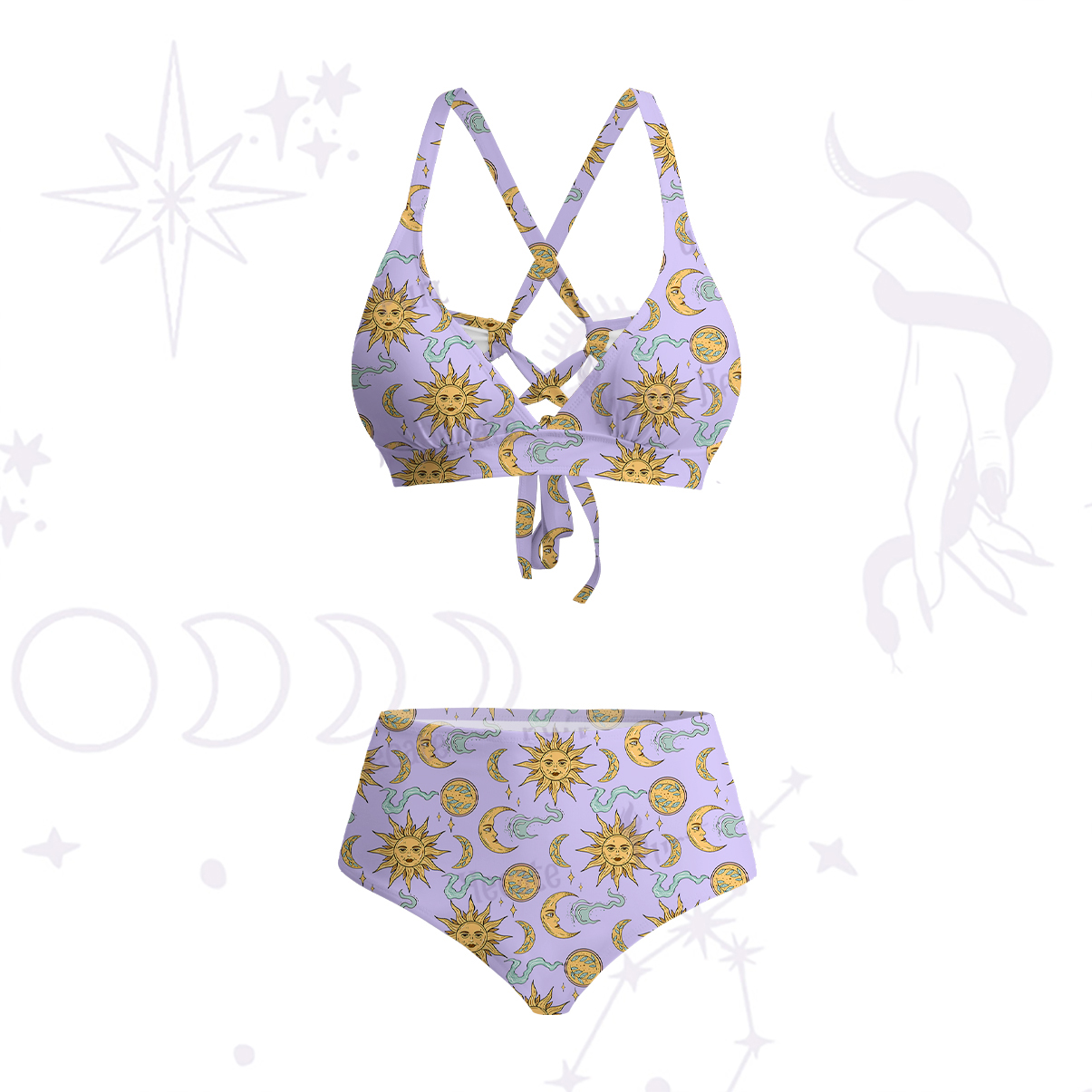 Purplehecate Magic of Sun and Moon Crisscross Tie-Back Bikini Set