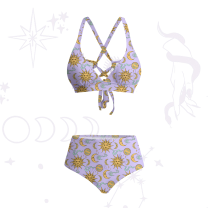 Purplehecate Magic of Sun and Moon Crisscross Tie-Back Bikini Set