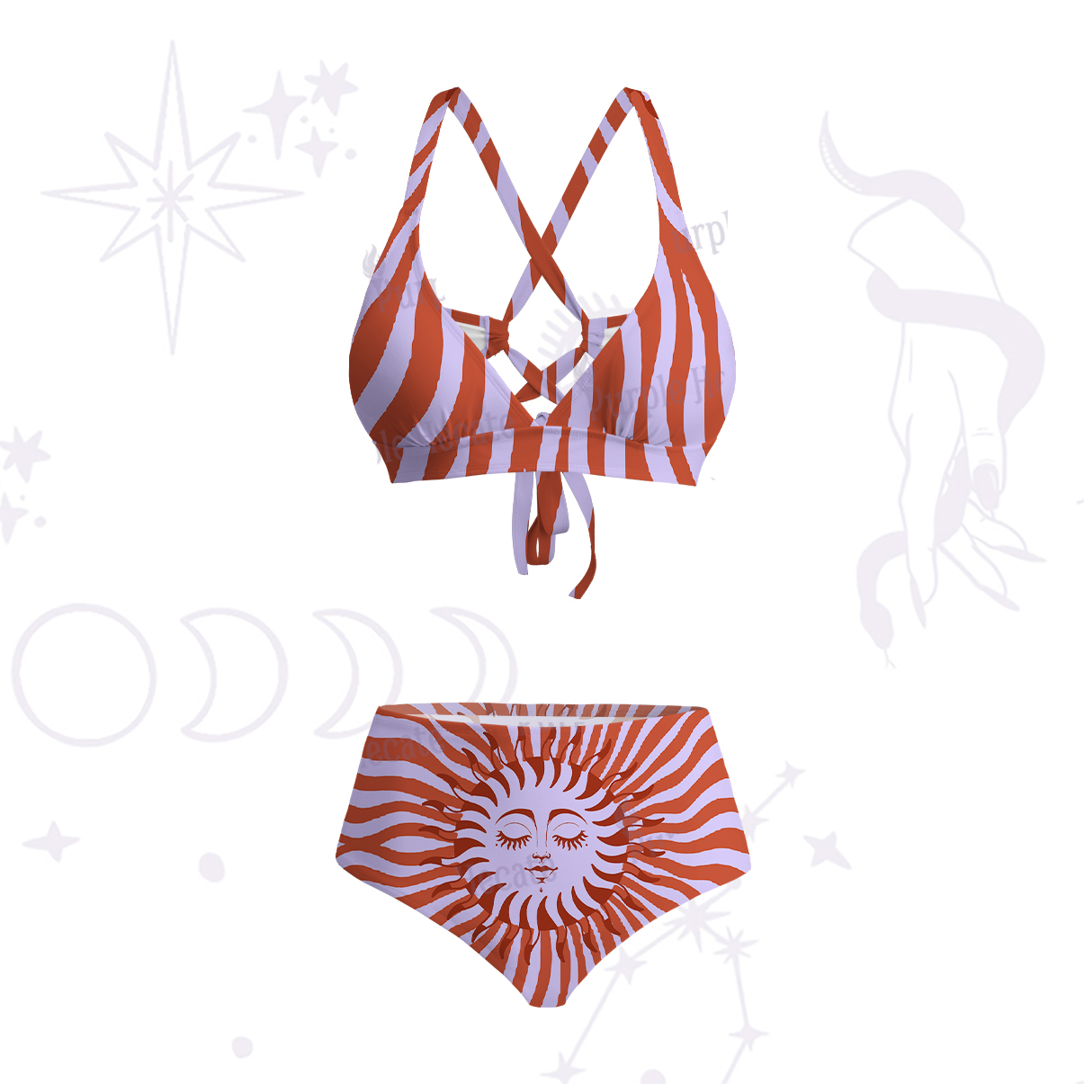 Purplehecate Radiance of the Sun Crisscross Tie-Back Bikini Set