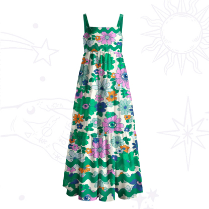 Purplehecate  Psychedelic Floral Wave Wide Straps Maxi Dress