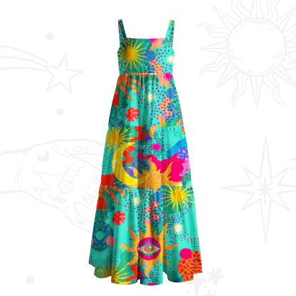 Purplehecate Sun Moon Spirit Dance Wide Straps Maxi Dress
