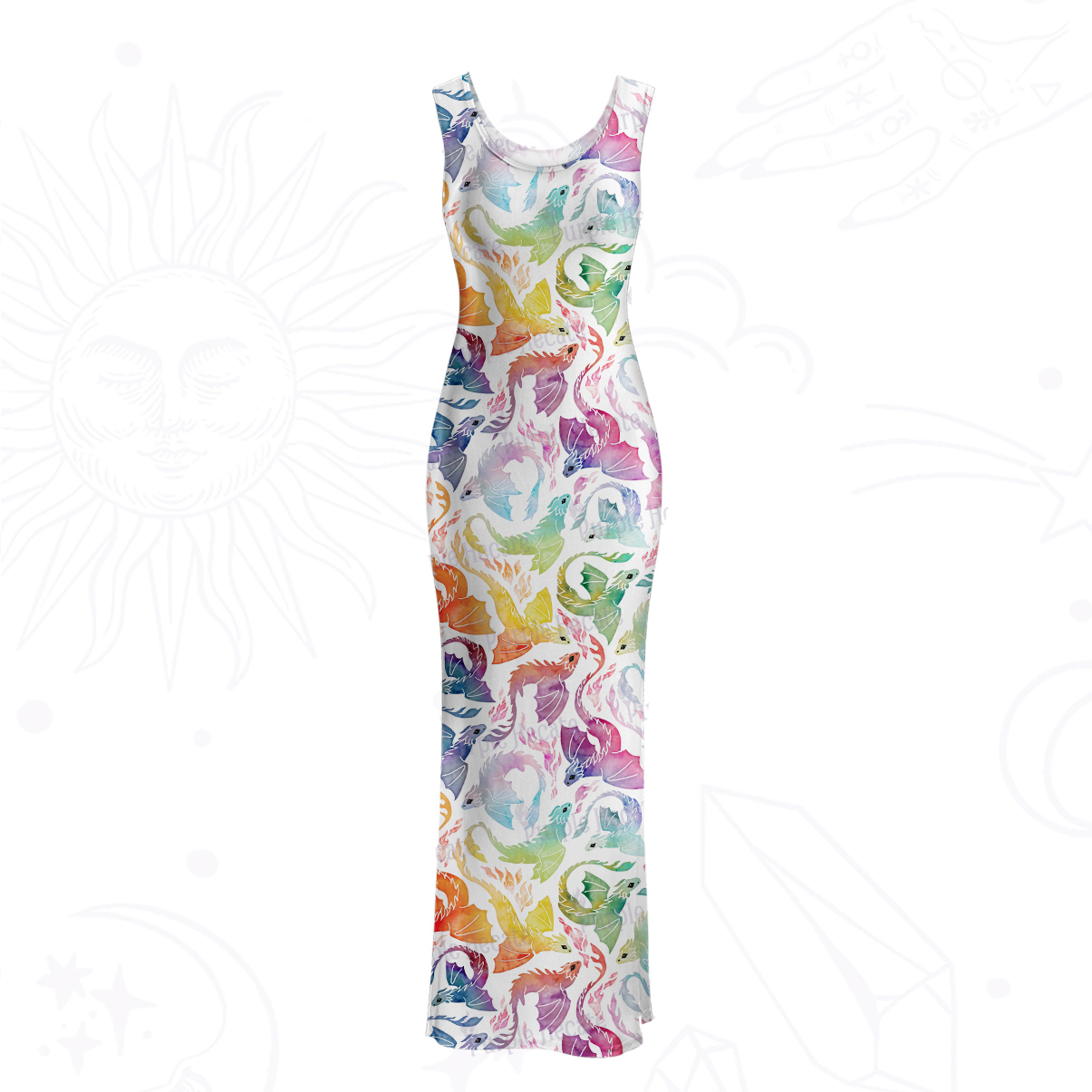 Purplehecate Rainbow Dragon Fire Mesh Maxi Tank Beach Dress