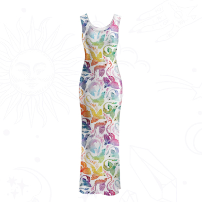 Purplehecate Rainbow Dragon Fire Mesh Maxi Tank Beach Dress