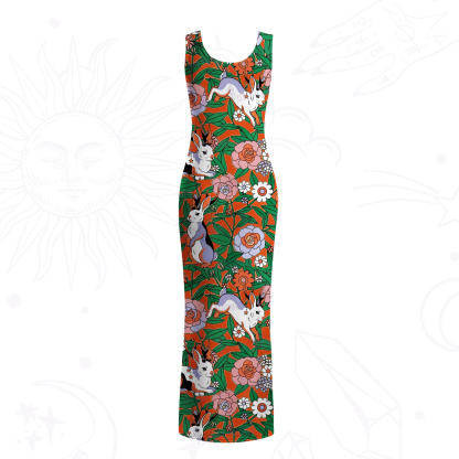 Purplehecate Mystic Blossom Bunny Garden Mesh Maxi Tank Beach Dress