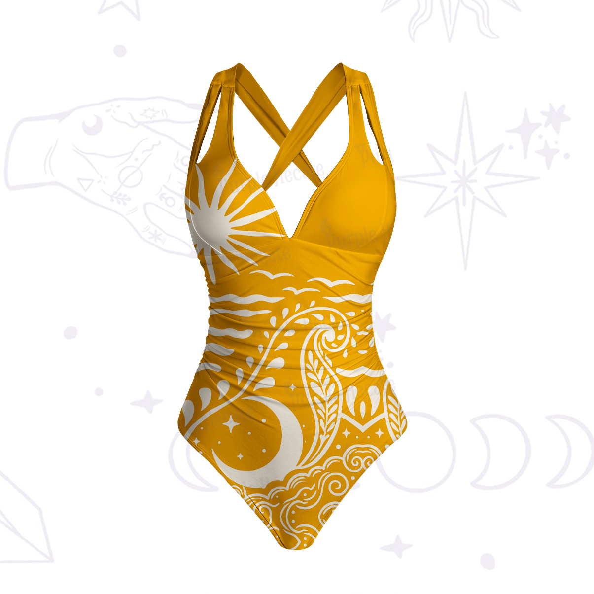 Purplehecate Celestial Sun Moon Waves One-Piece Swimsuit