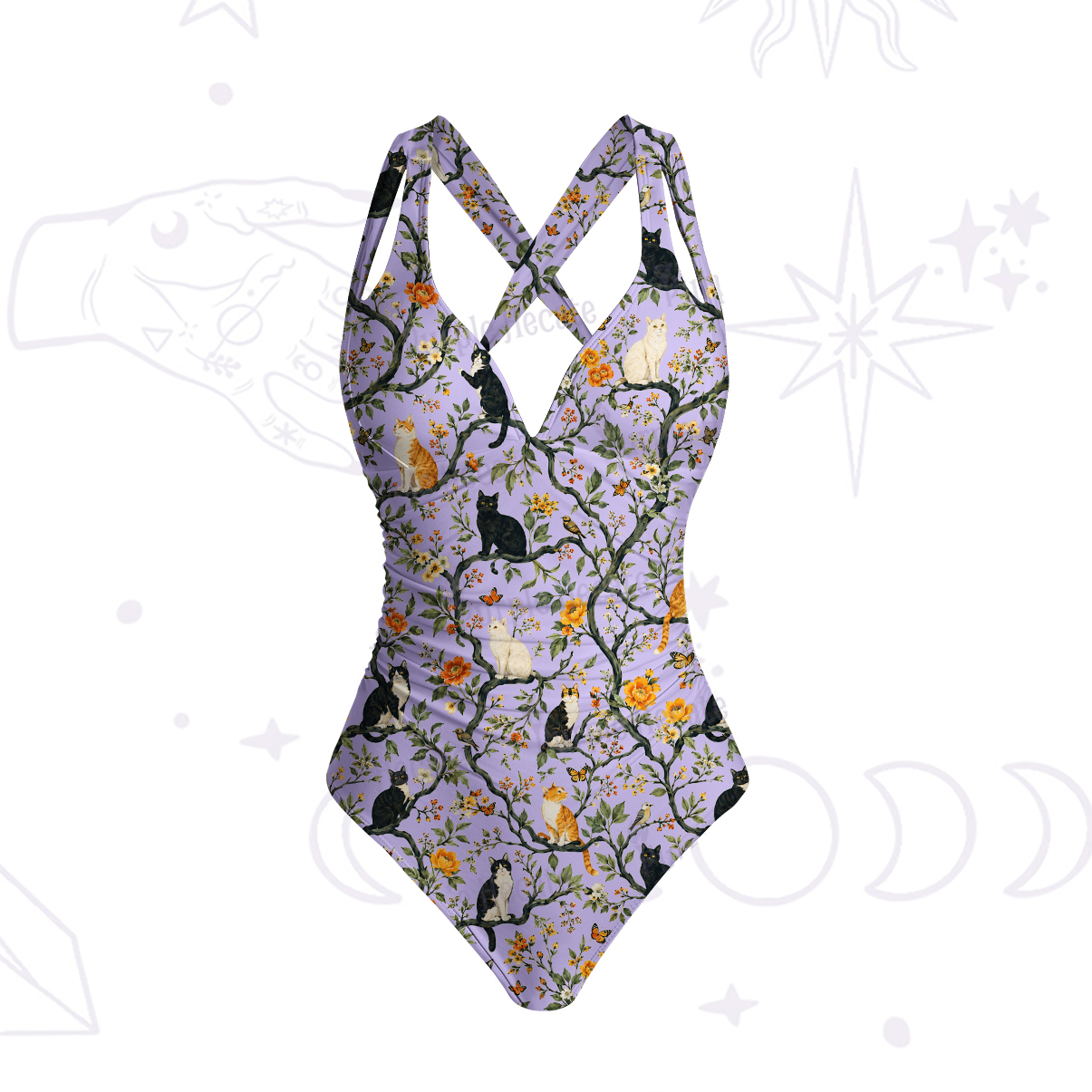 Purplehecate Enchanted Cat Grove One-Piece Swimsuit