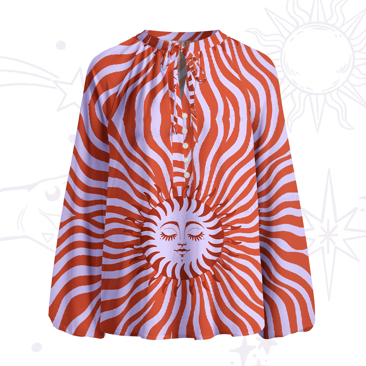 Purplehecate Radiance of the Sun Split Neck Tie Blouse