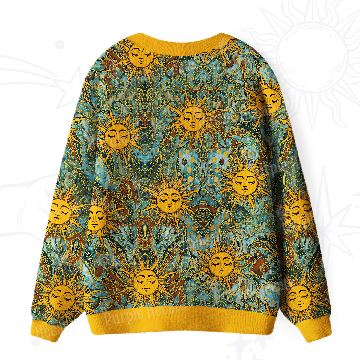 Purplehecate Golden Sun Wheel Ugly Cardigan Sweaters
