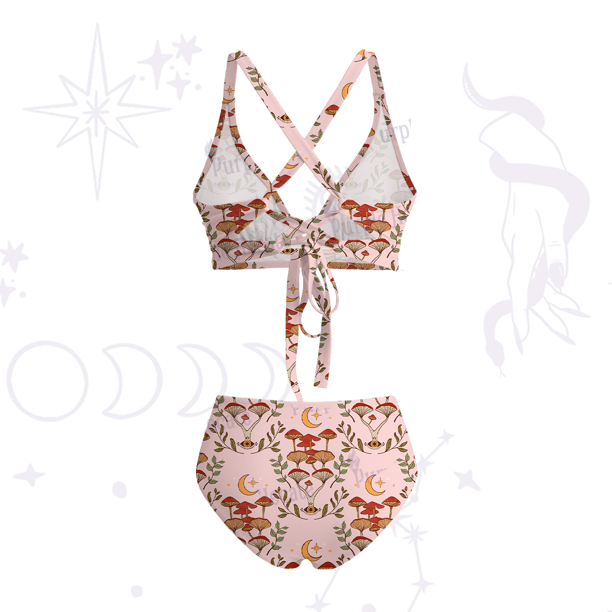 Purplehecate Psychedelic Mushrooms Crisscross Tie-Back Bikini Set
