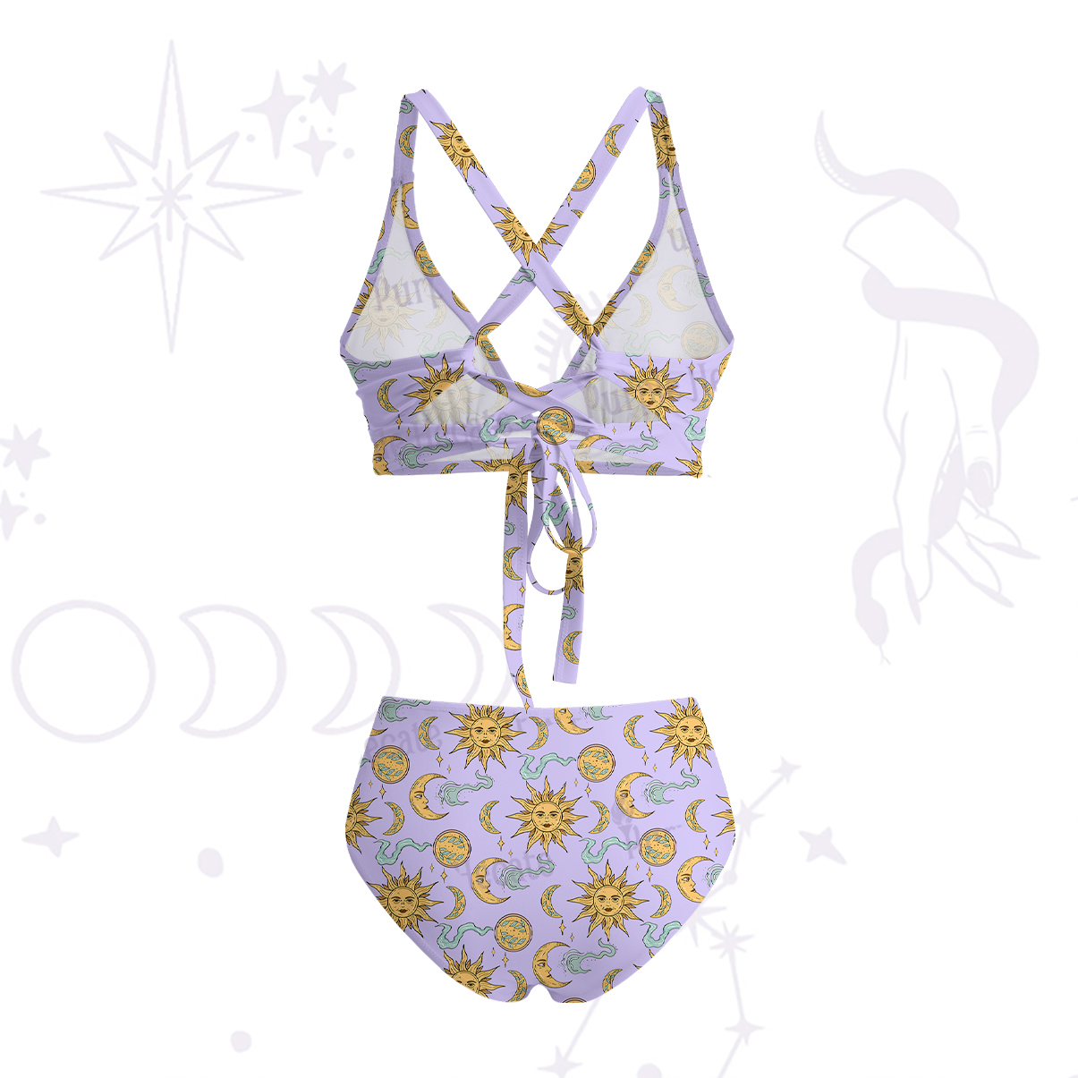 Purplehecate Magic of Sun and Moon Crisscross Tie-Back Bikini Set