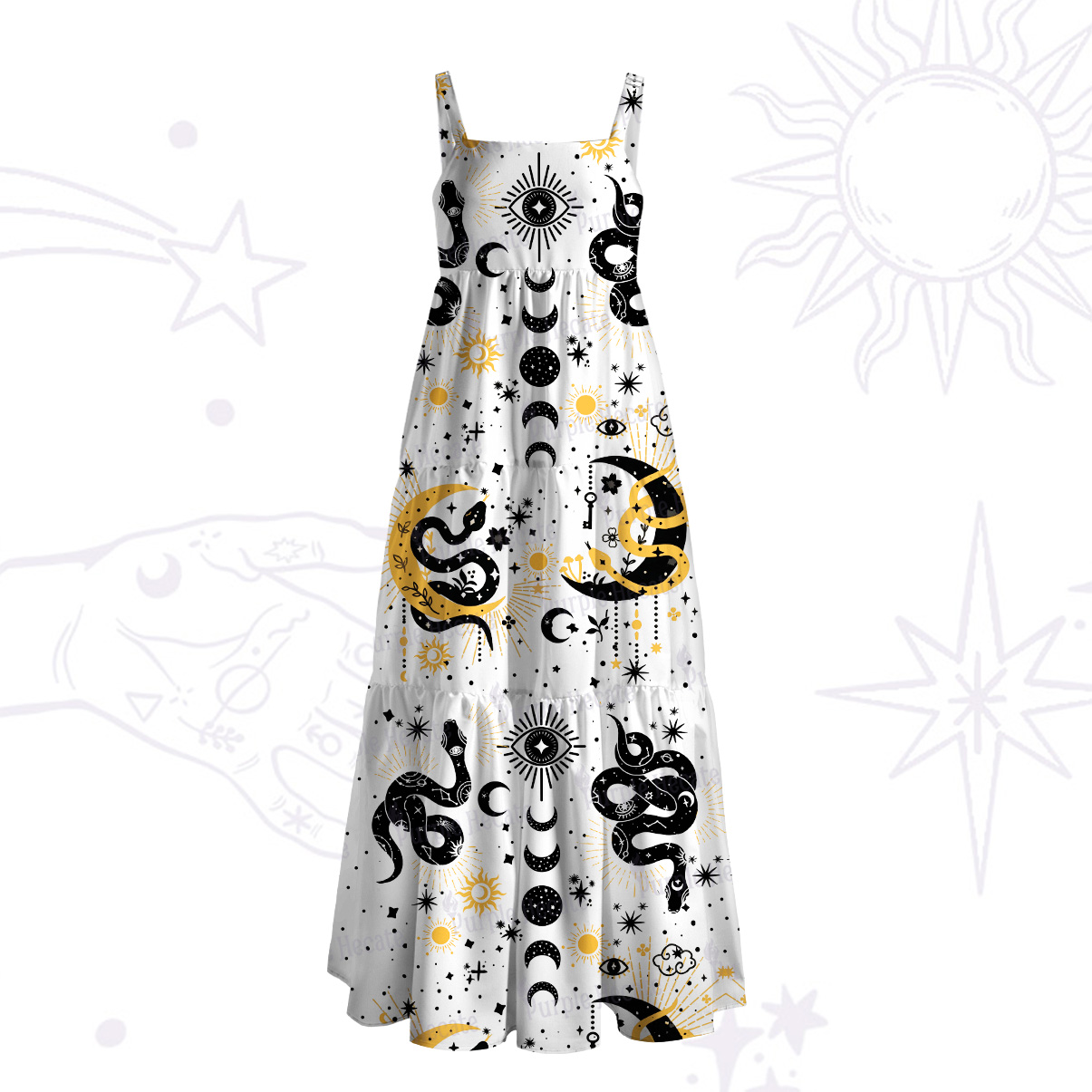 Purplehecate Divine Serpent Under the Moon Wide Straps Maxi Dress