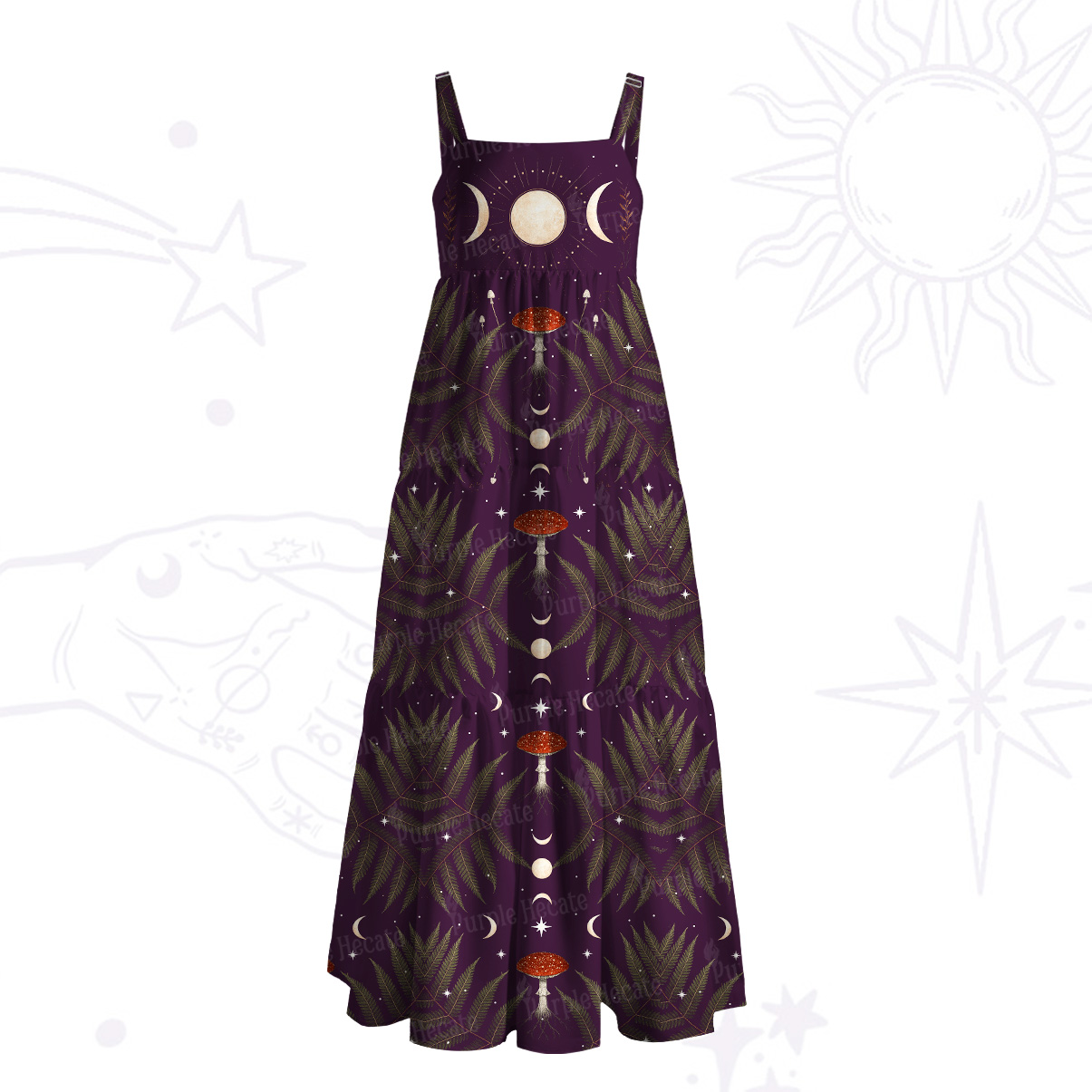 Purplehecate Moonlit Mushroom Gown Wide Straps Maxi Dress