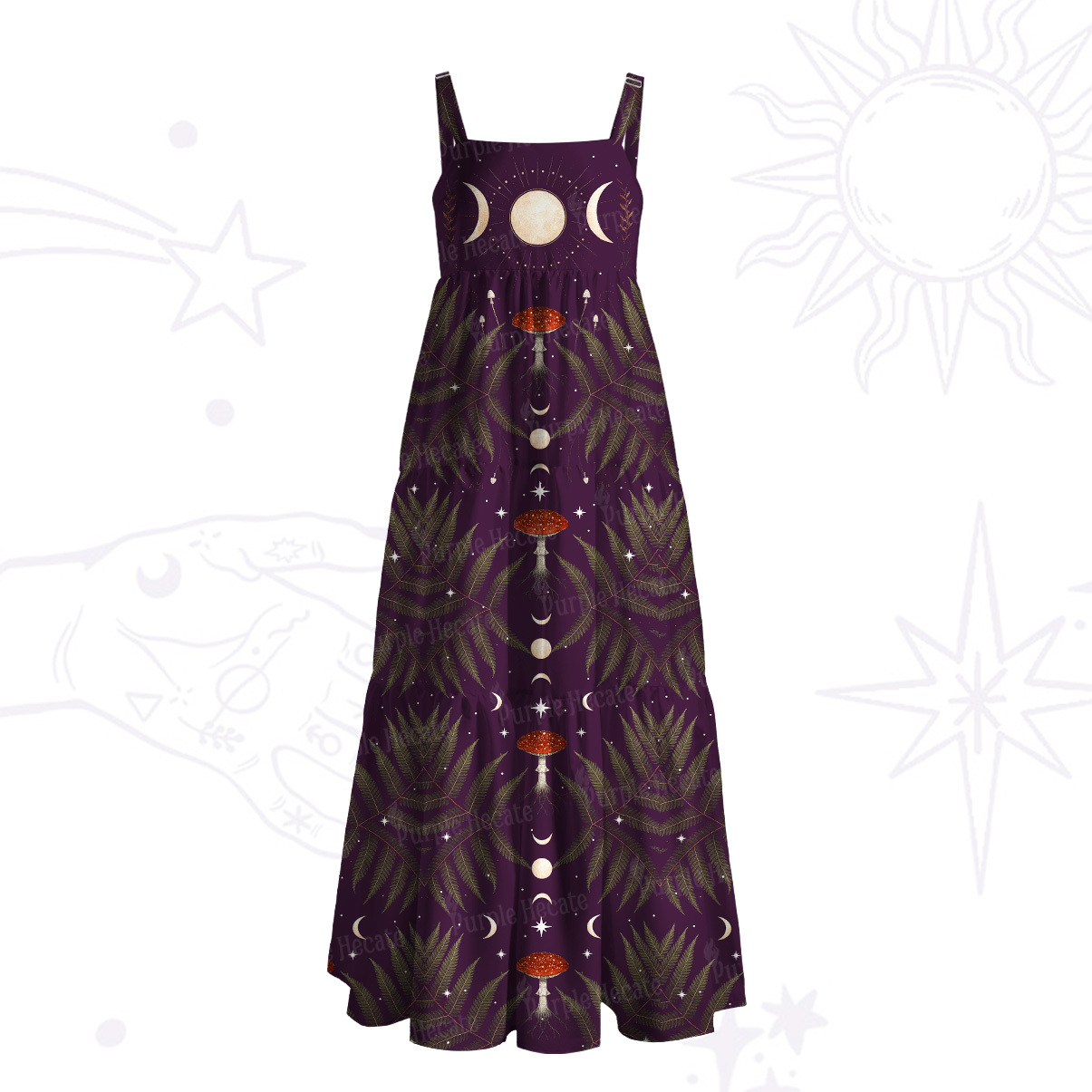 Purplehecate Moonlit Mushroom Gown Wide Straps Maxi Dress
