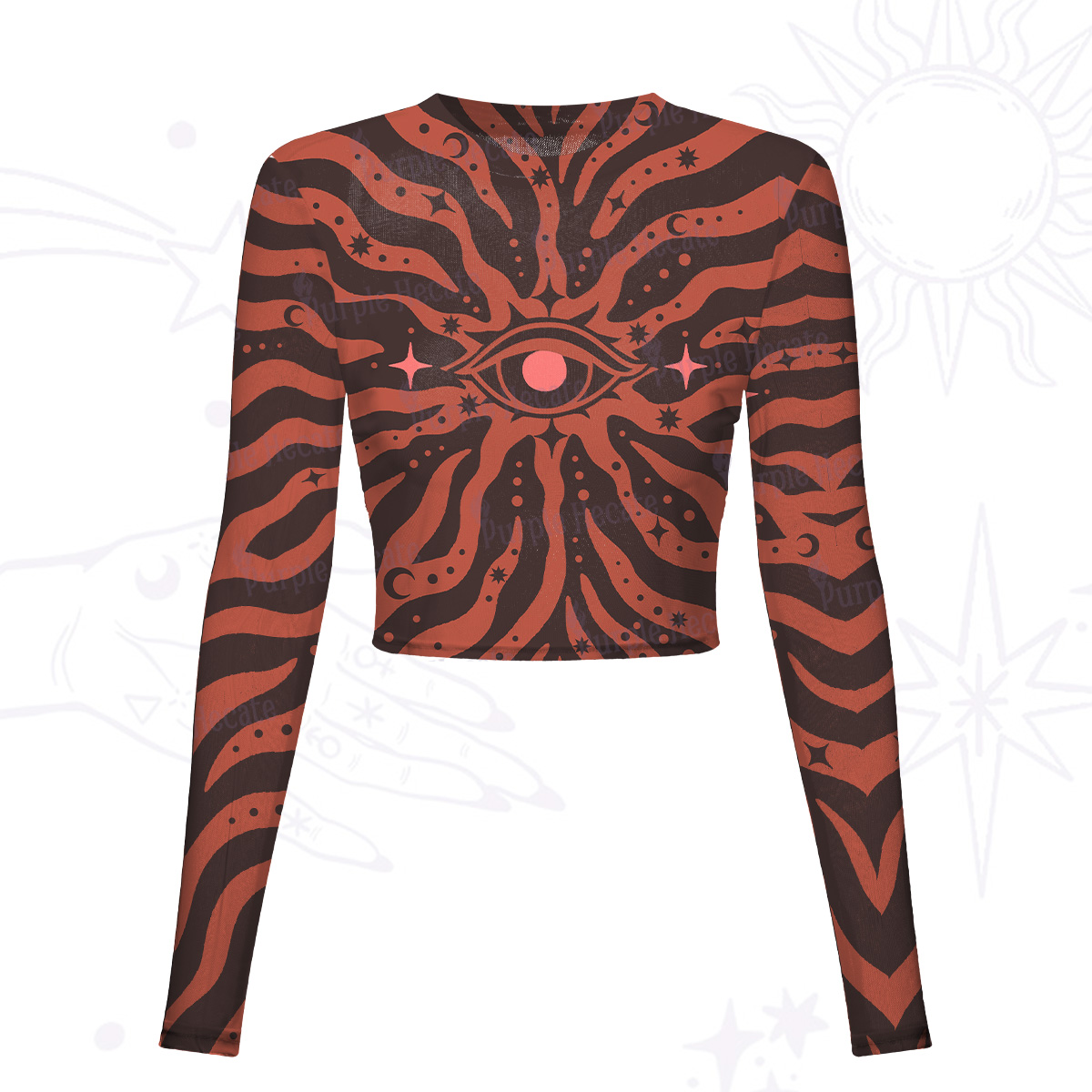 Purplehecate Green Vision Illusion Mesh Long Sleeve Crop Top