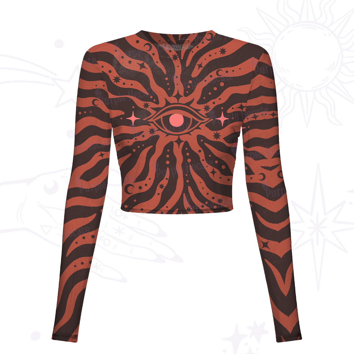 Purplehecate Green Vision Illusion Mesh Long Sleeve Crop Top