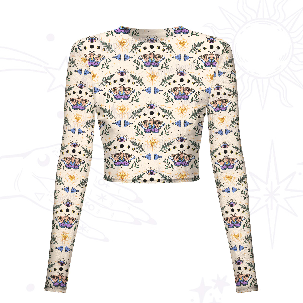 Purplehecate Luna Moth Witch Mesh Long Sleeve Crop Top