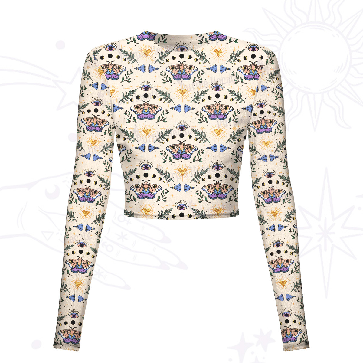 Purplehecate Luna Moth Witch Mesh Long Sleeve Crop Top