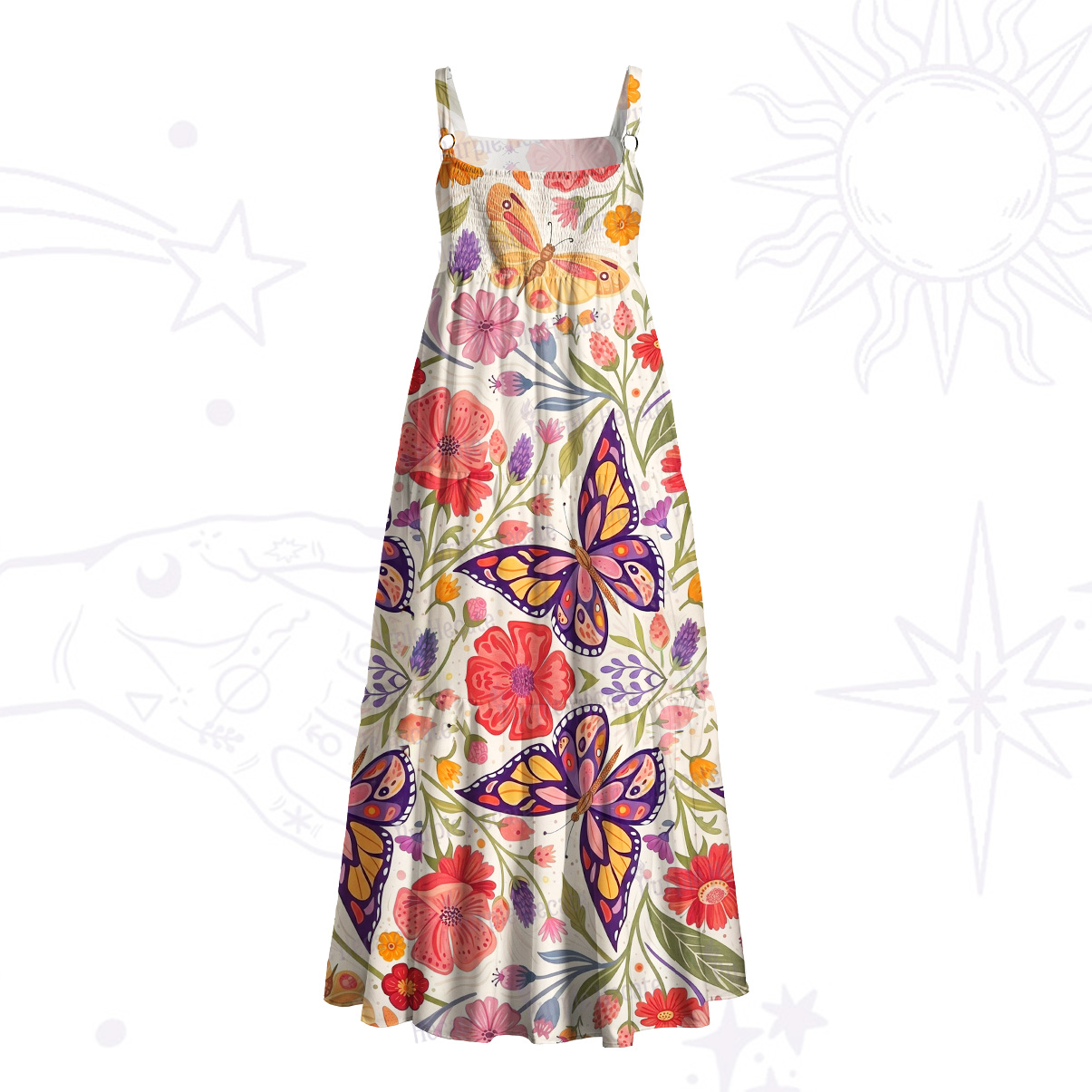 Purplehecate Enchanted Garden of Butterflies Wide Straps Maxi Dress