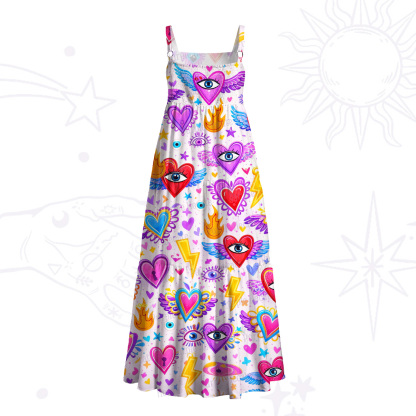 Purplehecate Mystic Heart Eye Wings Wide Straps Maxi Dress