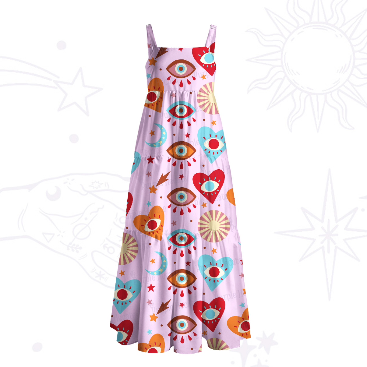 Purplehecate The Enchanted Eye of Love Wide Straps Maxi Dress