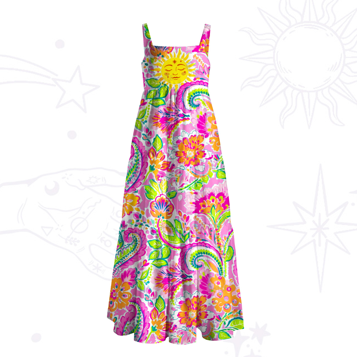 Purplehecate Sun Bloom Fiesta Wide Straps Maxi Dress
