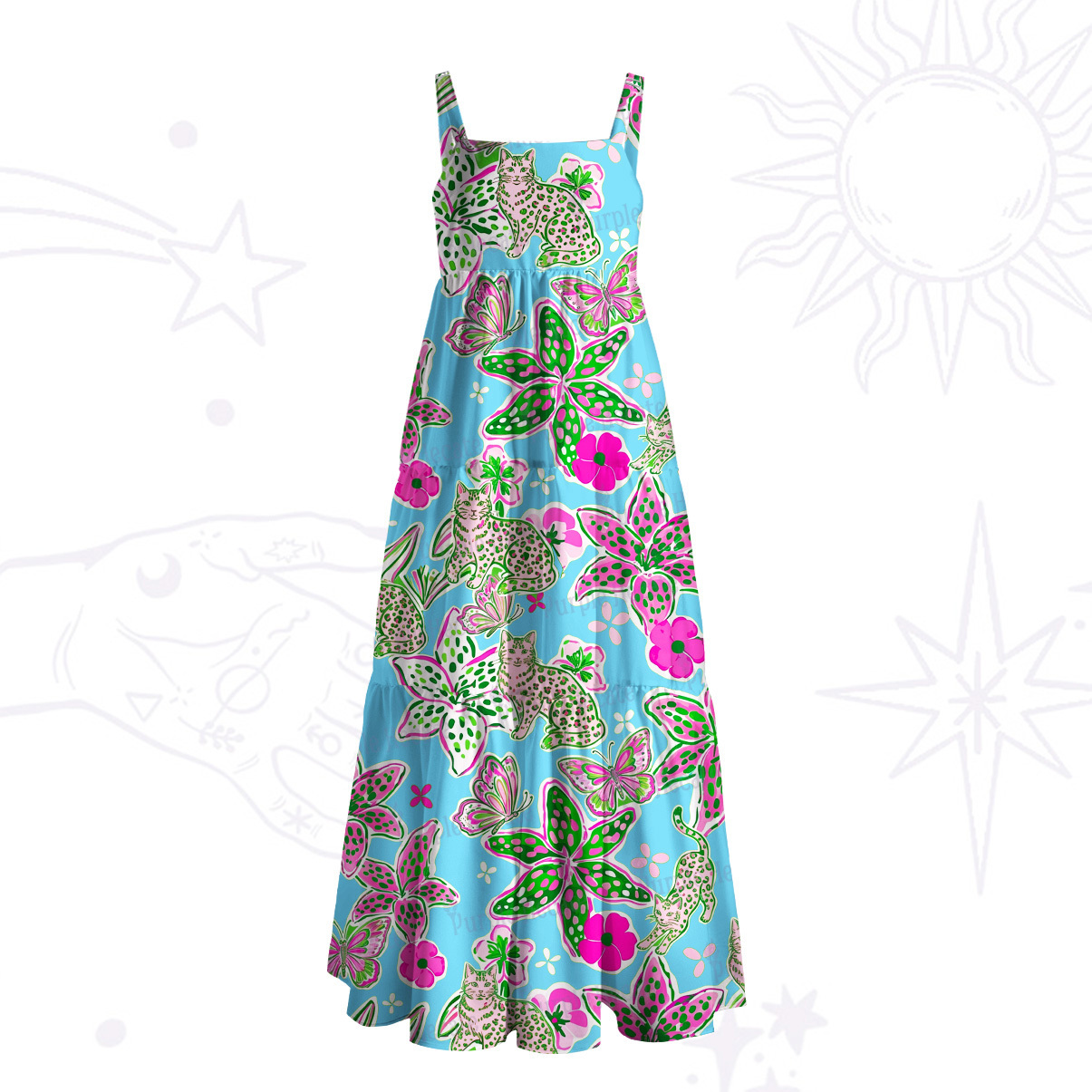 Purplehecate Mystic Wild Bloom Jungle Wide Straps Maxi Dress