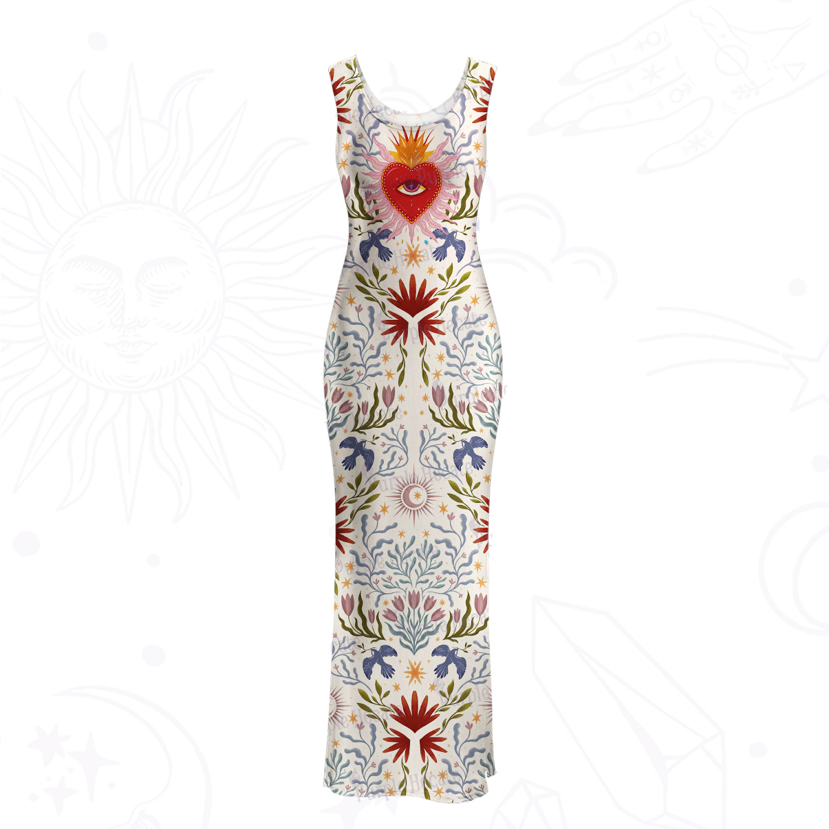 Purplehecate Sacred Flame Heart Mesh Maxi Tank Beach Dress