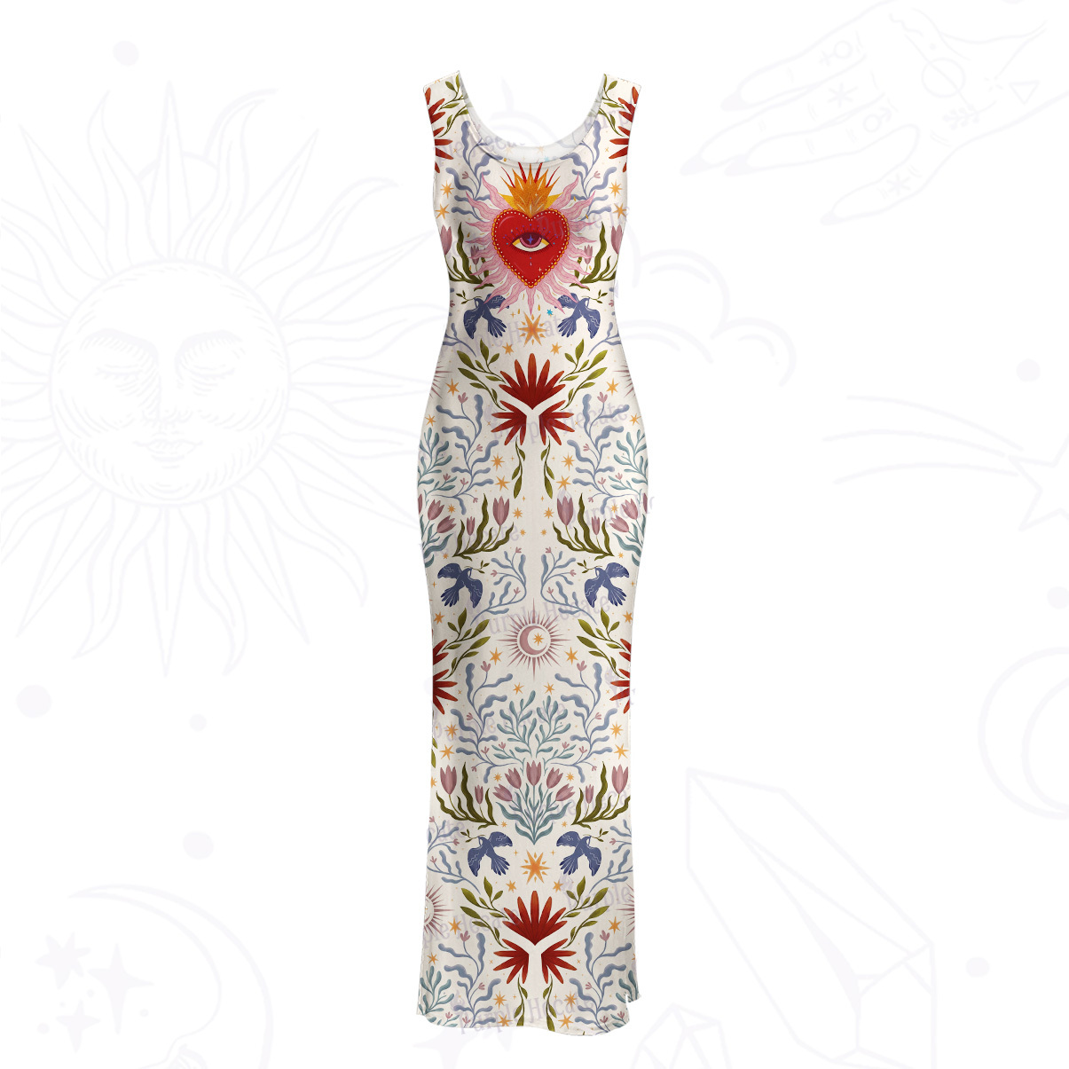 Purplehecate Sacred Flame Heart Mesh Maxi Tank Beach Dress
