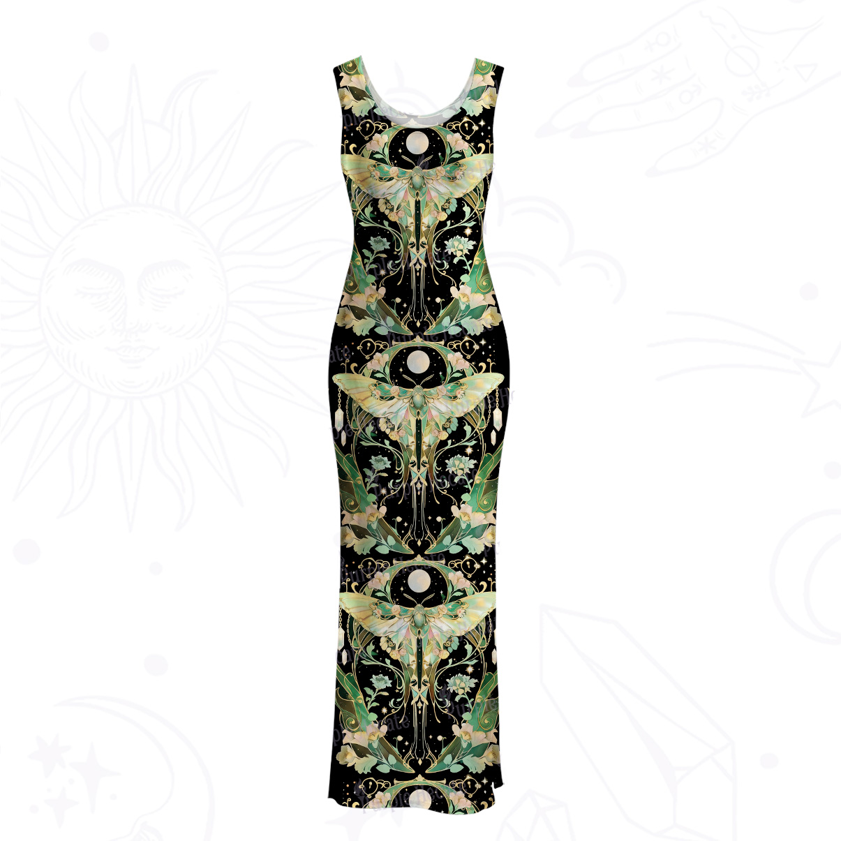 Purplehecate Moon Moth Rave Mesh Maxi Tank Beach Dress