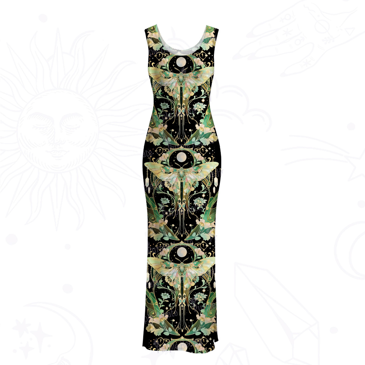 Purplehecate Moon Moth Rave Mesh Maxi Tank Beach Dress