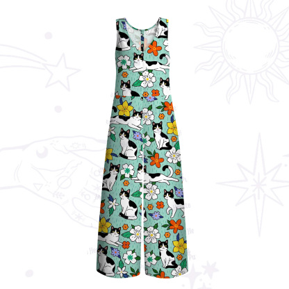 Purplehecate Enchanted Spring Whispering Cat Wide Leg Jumpsuit