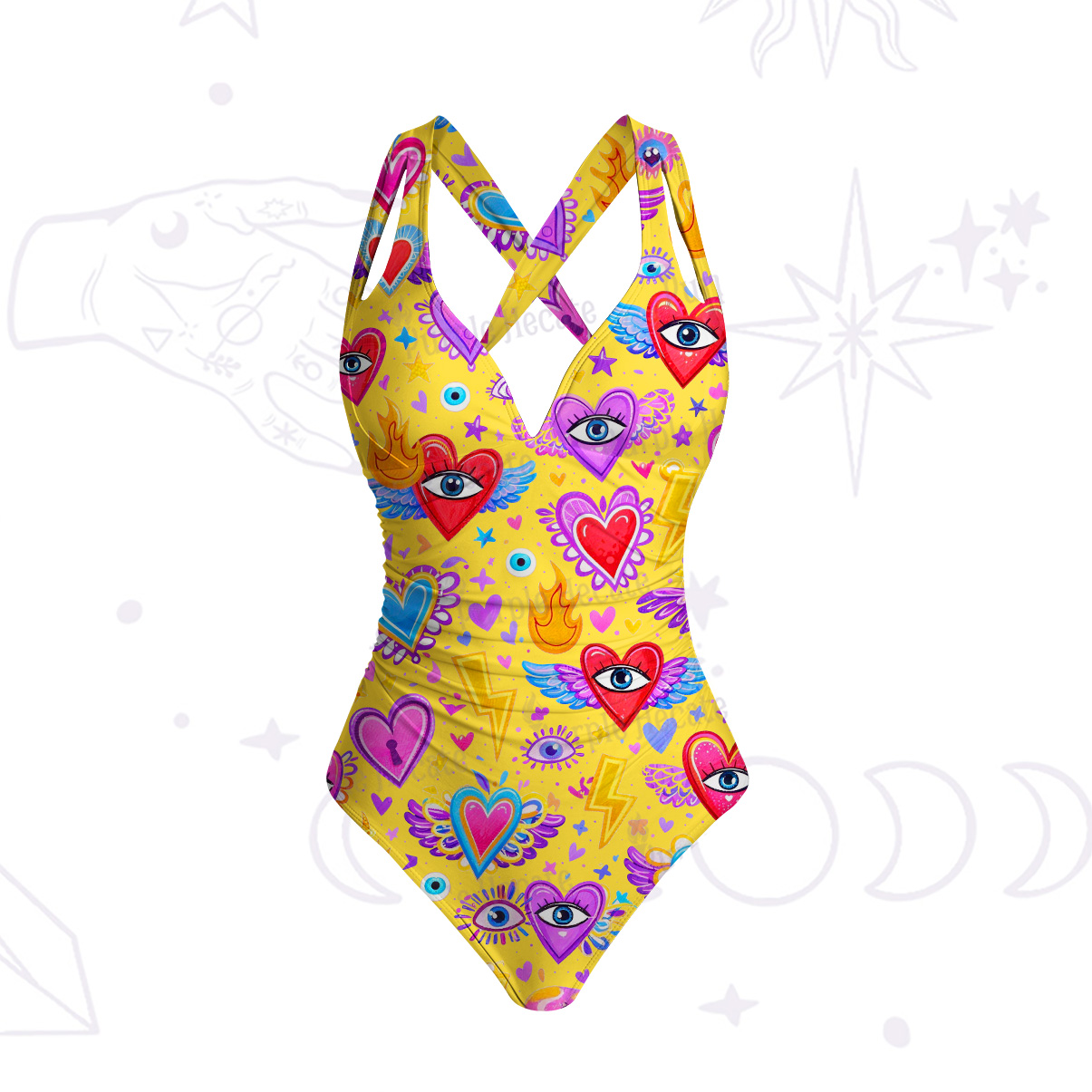 Purplehecate Mystic Heart Eye Wings One-Piece Swimsuit