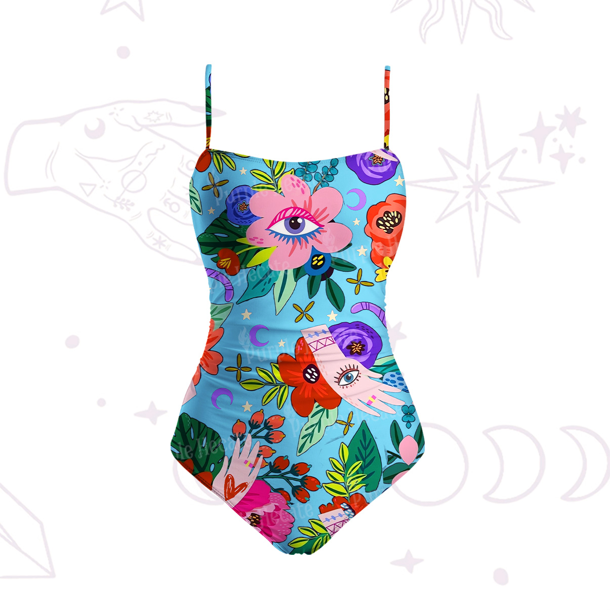 Purplehecate Eye of the Blossom Slim-Strap Swimsuit