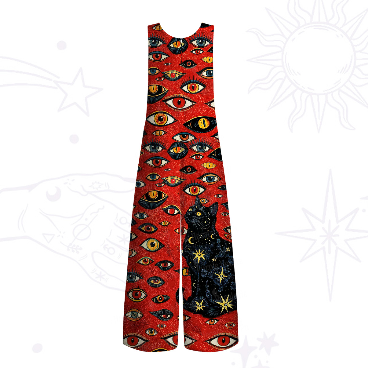 Purplehecate Cosmic Watcher Cat Wide Leg Jumpsuit