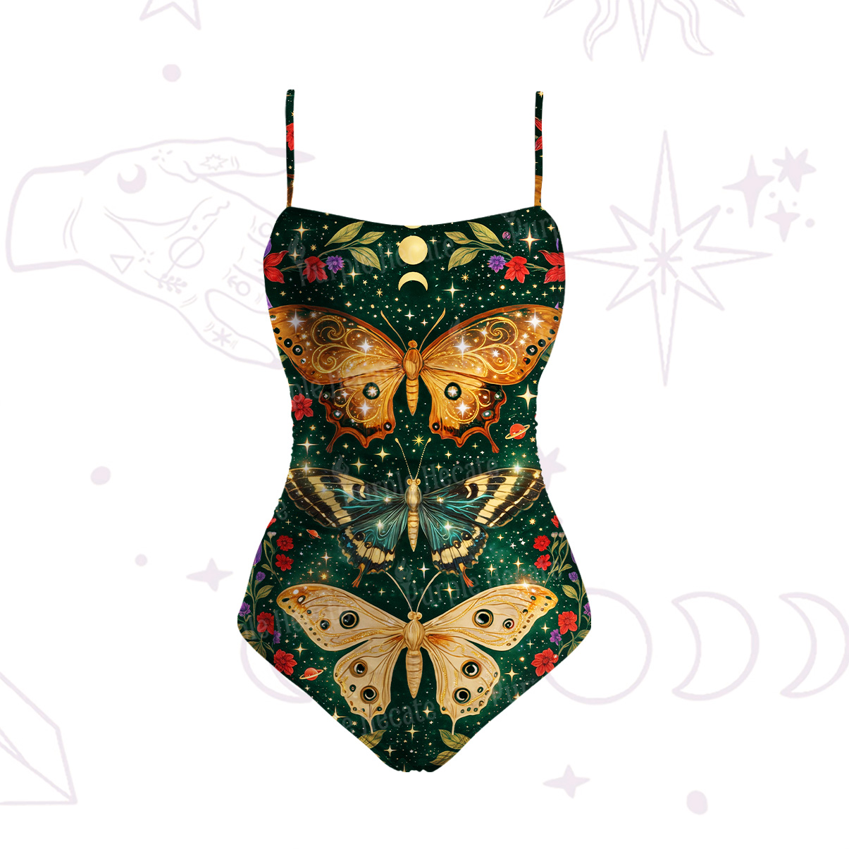 Purplehecate Mystic Butterfly Whisper Slim-Strap Swimsuit