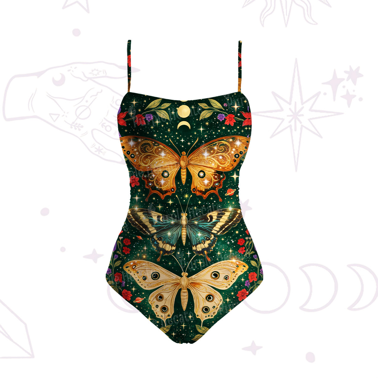 Purplehecate Mystic Butterfly Whisper Slim-Strap Swimsuit