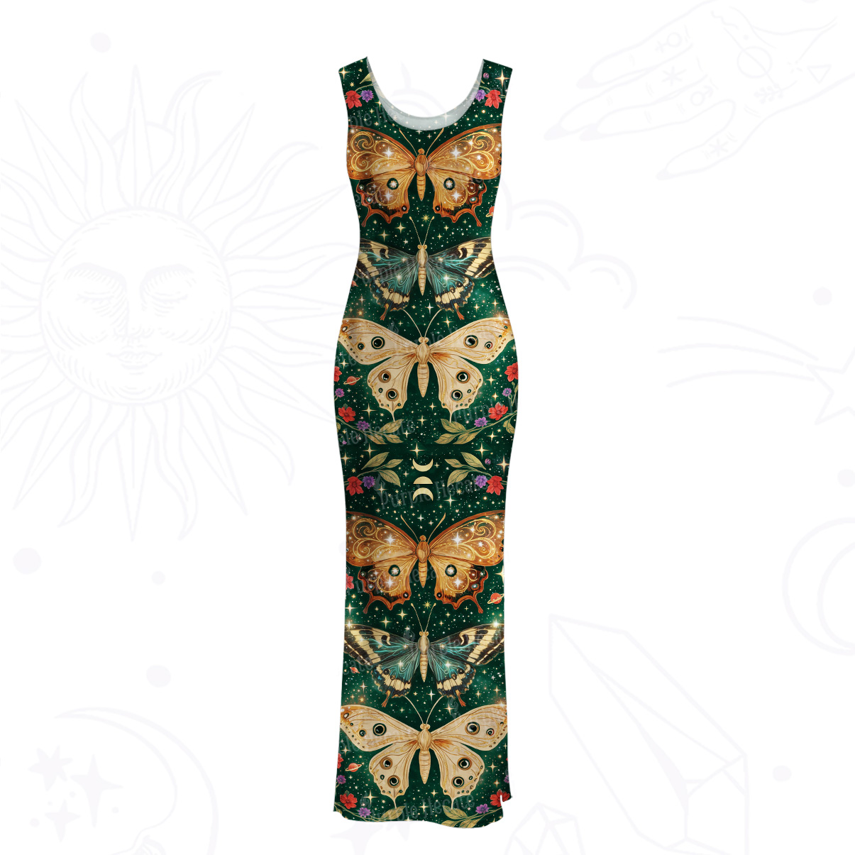 Purplehecate Mystic Butterfly Whisper Mesh Maxi Tank Beach Dress
