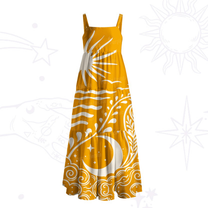 Purplehecate Celestial Sun Moon Waves Wide Straps Maxi Dress