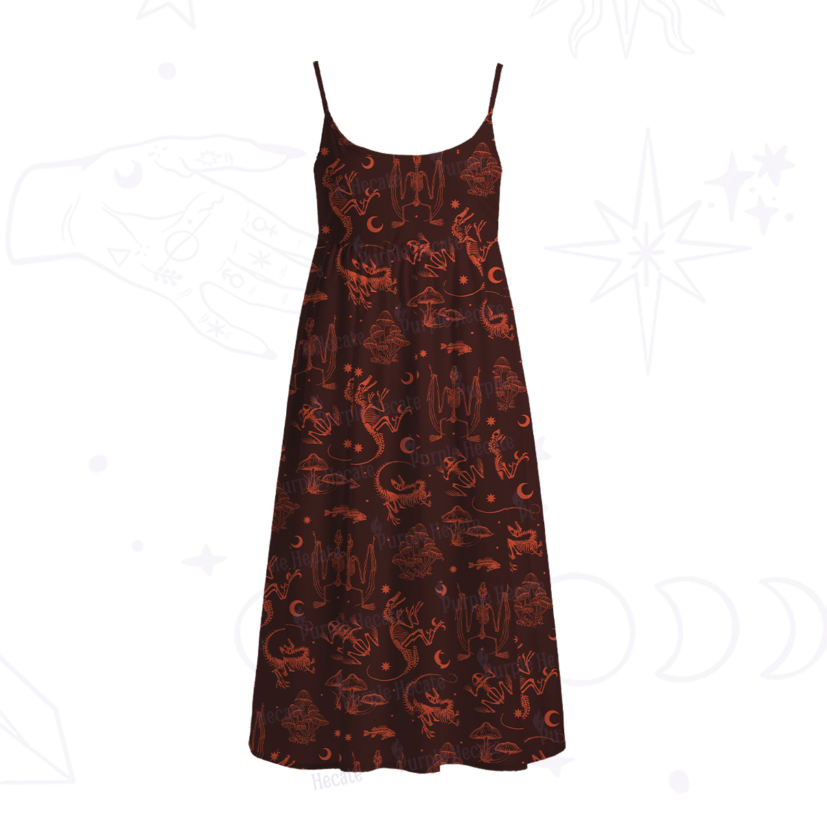 Purplehecate Prehistoric Fantasy Spaghetti Strap Midi Dress