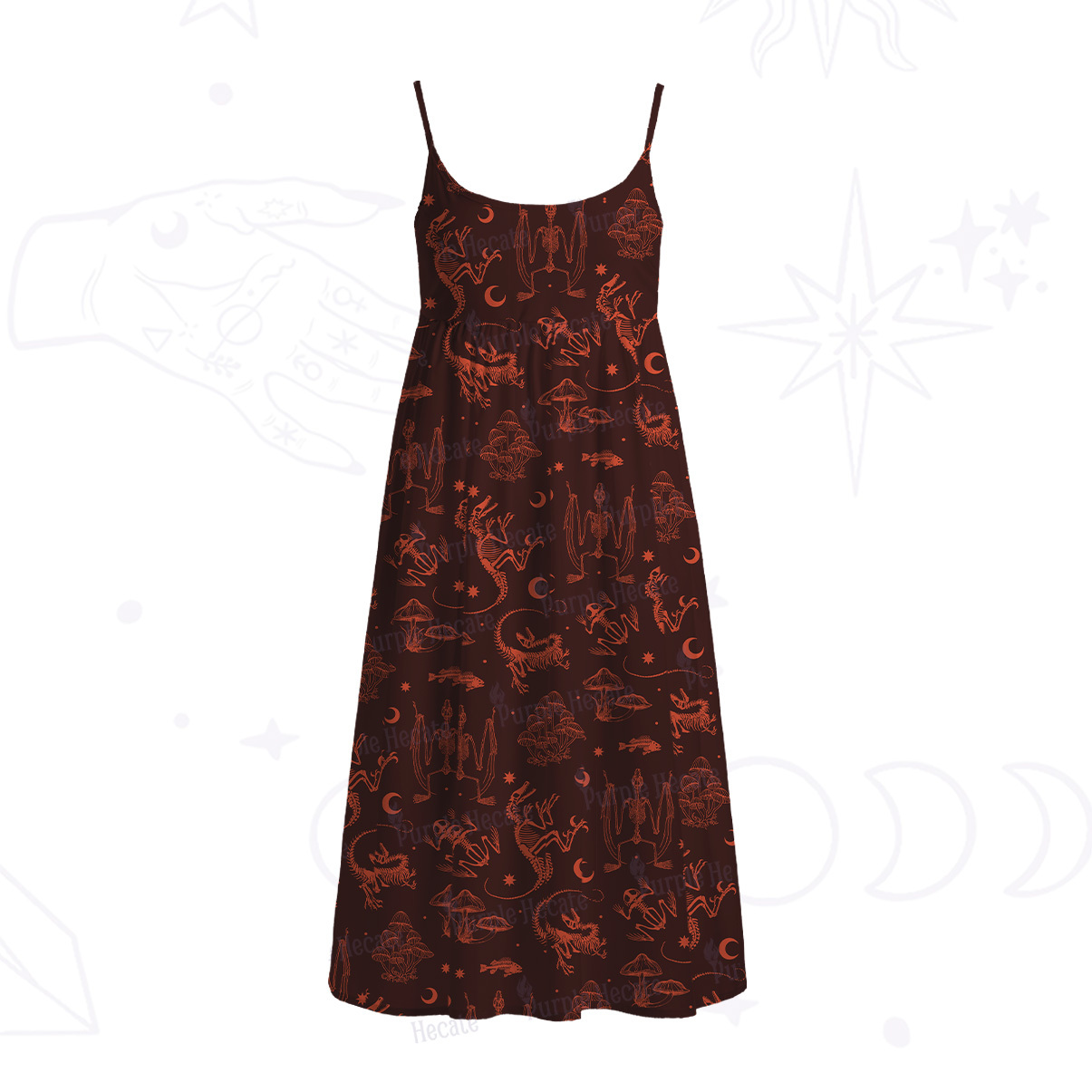 Purplehecate Prehistoric Fantasy Spaghetti Strap Midi Dress