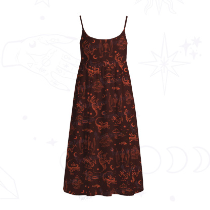Purplehecate Prehistoric Fantasy Spaghetti Strap Midi Dress