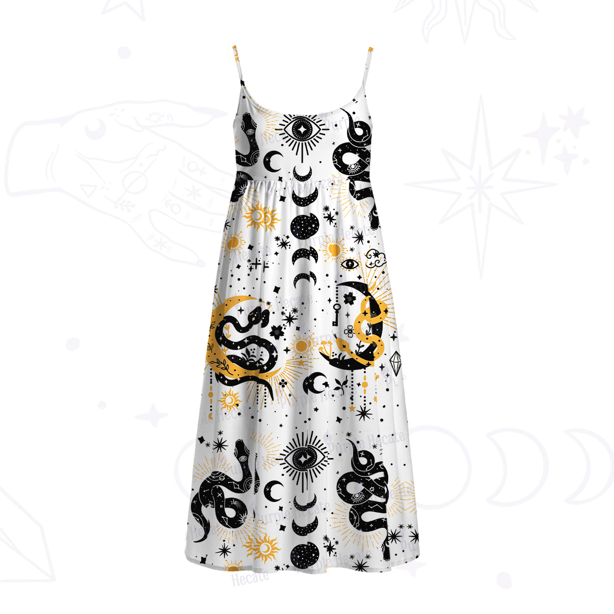 Purplehecate Divine Serpent Under the Moon Spaghetti Strap Midi Dress